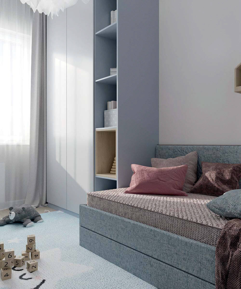 Лаконичный шкаф со стеллажом для детских вещей фото 1