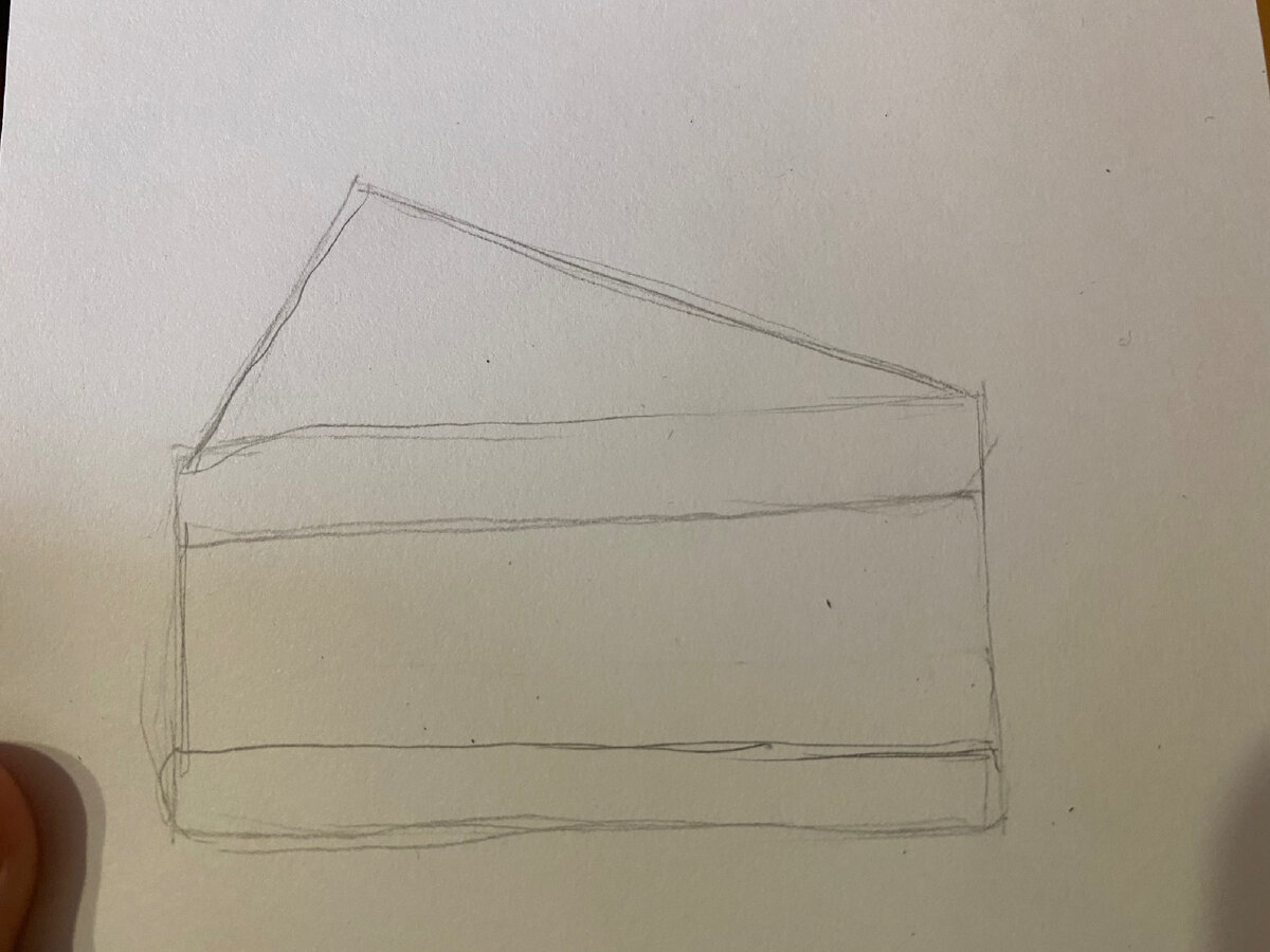 Дорисуй к нему треугольник и раздели наш будущий десерт на слои