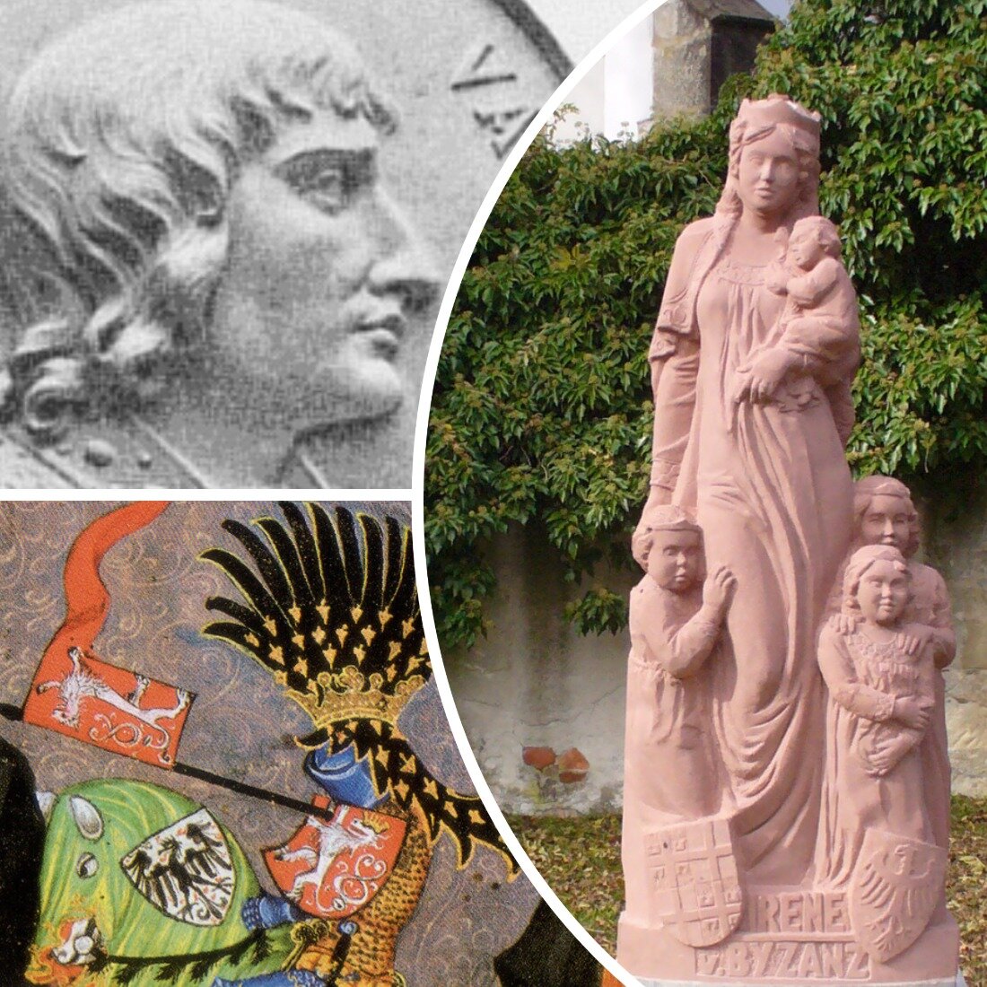 Отец - Вацлав I (слева). Бабка Ирина Византийская с детьми (среди которых Кунигунда Швабская).