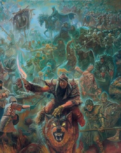 Смешались в кучу волки, люди... Иллюстрация с обложки книги "Эльфийский клинок" - первой в трилогии "Кольцо Тьмы".