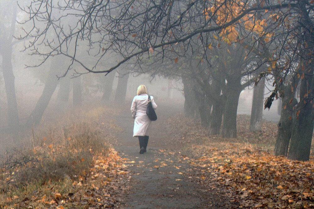 Я брел по осенней. Девушка в тумане. Осень одиночество. Осень одиночество женщина. Осень одинокая девушка.