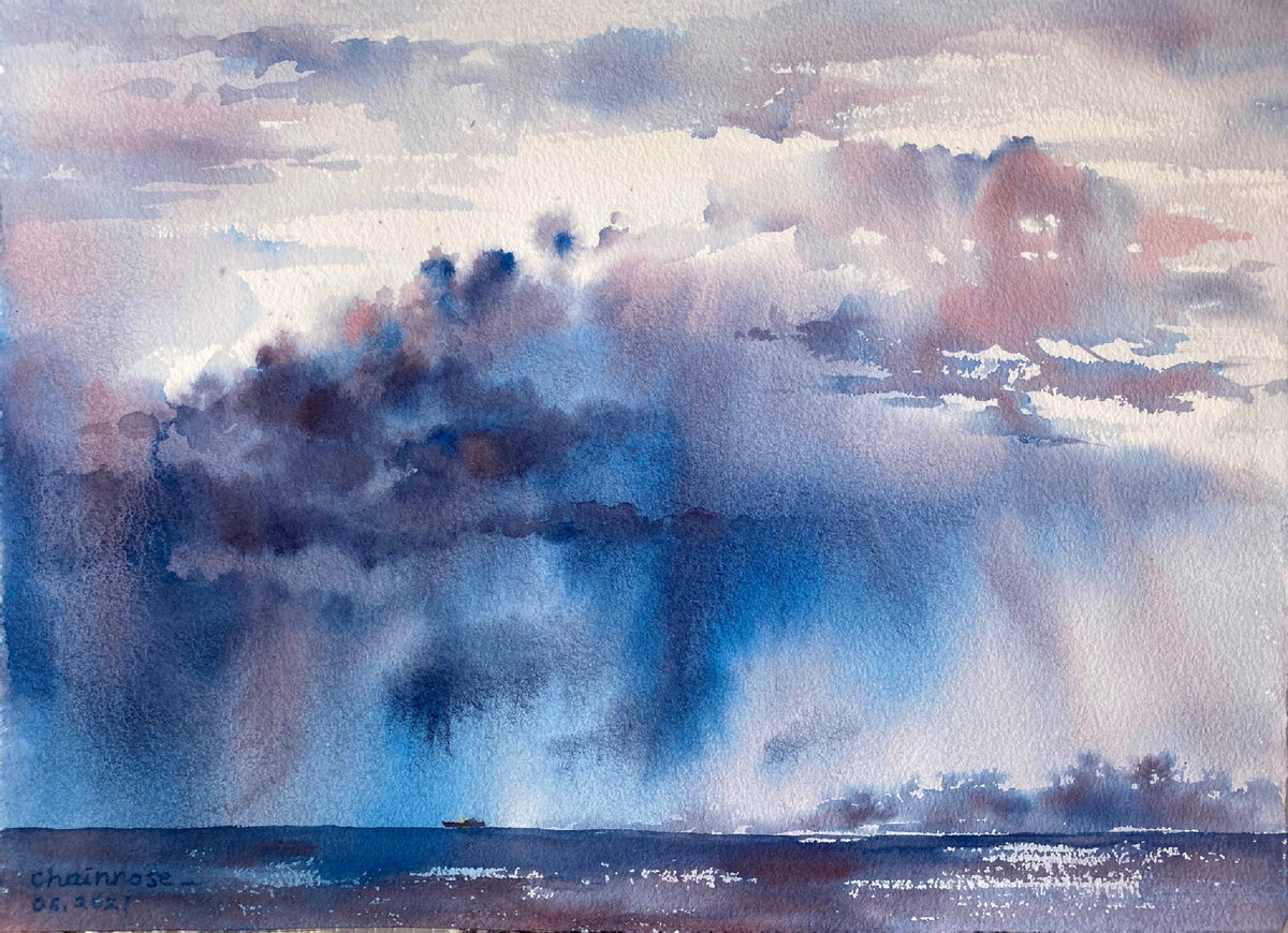 После дождя. 38х28см. Бумага 100% хлопок Baohong s8.