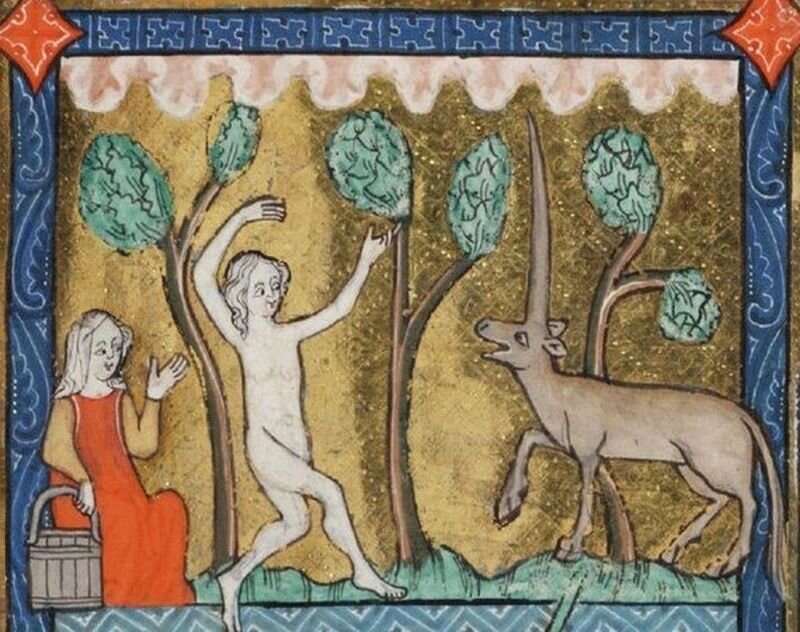 Средневековая миниатюра "Девушка и единорог"