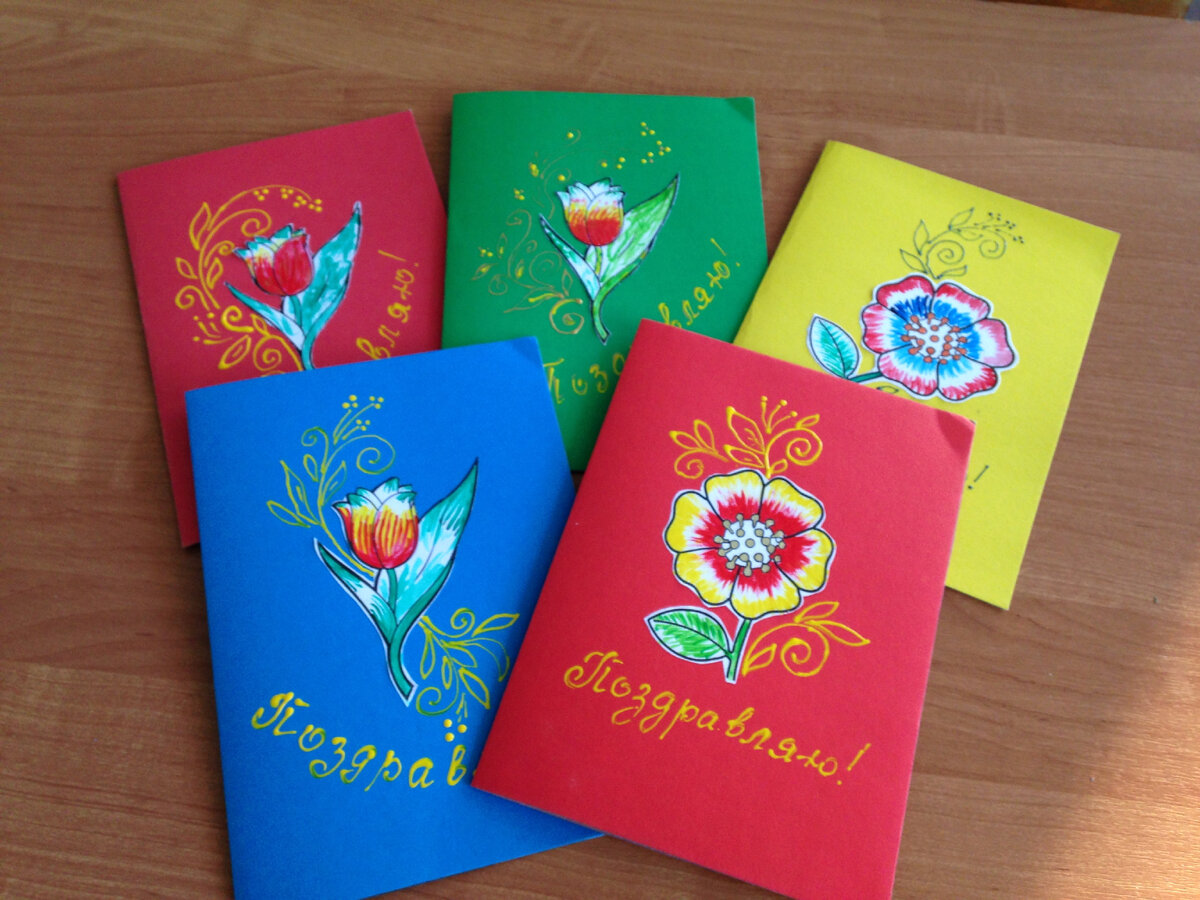 Работы участников мастер-класса по гуслицкой росписи. Фото автора.