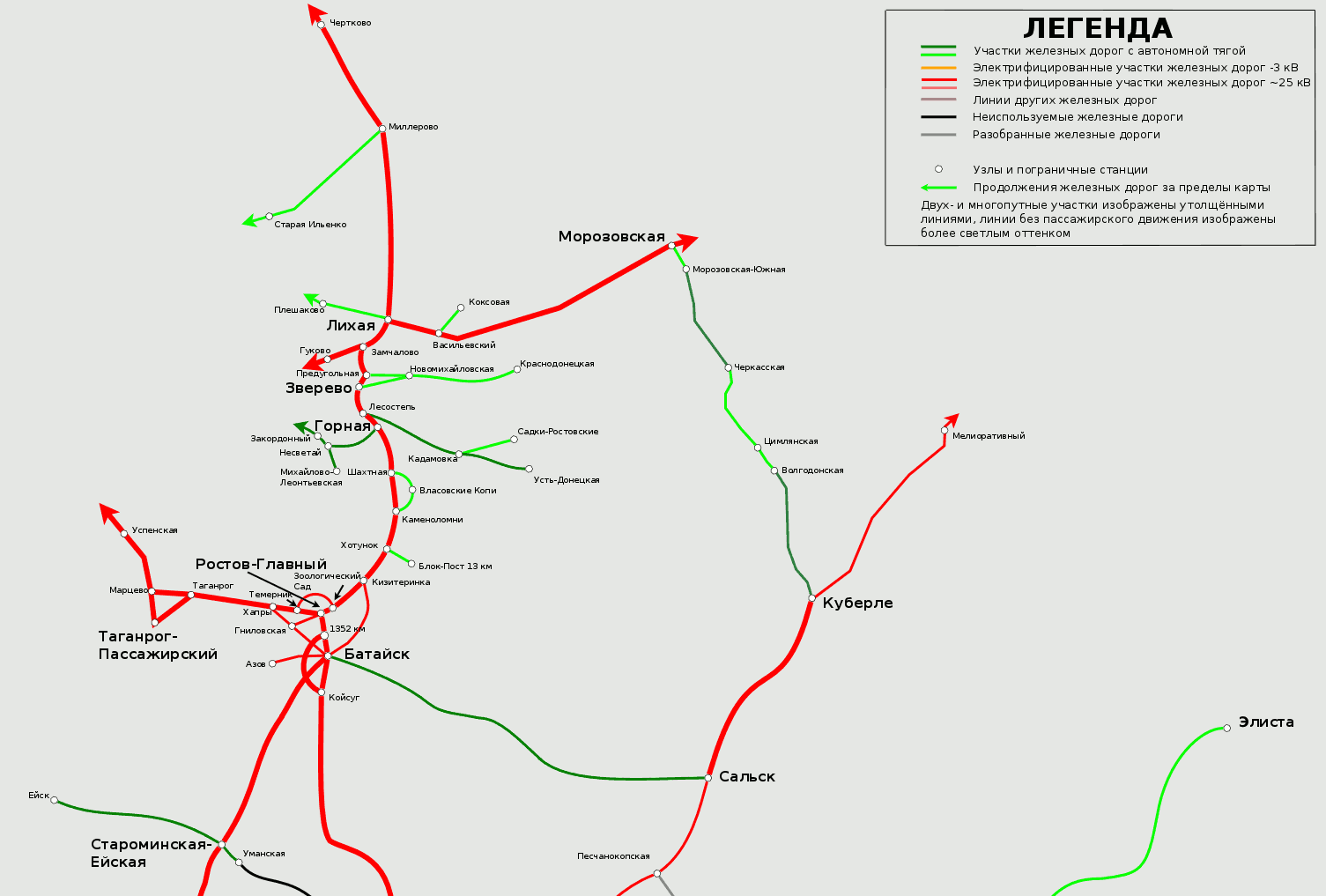 Карта железных дорог юга россии с названиями станций