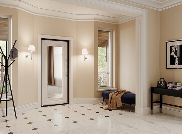 Входная дверь Snegir Cottage с зеркальной отделкой