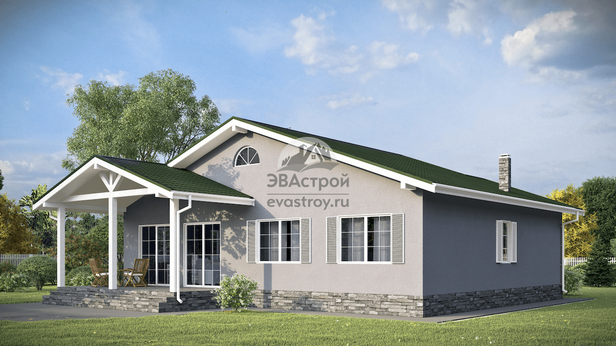 Проект одноэтажного дома 143 м2 с террасой из арболита - 107-46