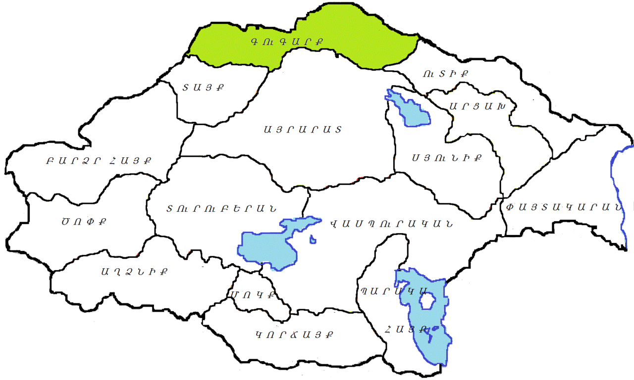 Расположение провинции Гугарк на карте Великой Армении