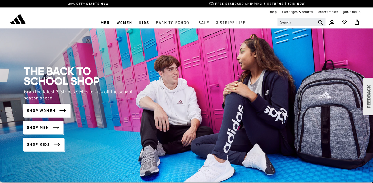 Главная страница сайта Adidas
