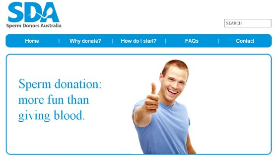 Реклама австралийской клиники. Надпись: "Донация спермы: больше веселья, чем при сдаче крови".