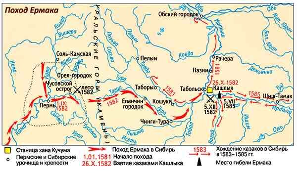 Карта Сибирского похода Ермака