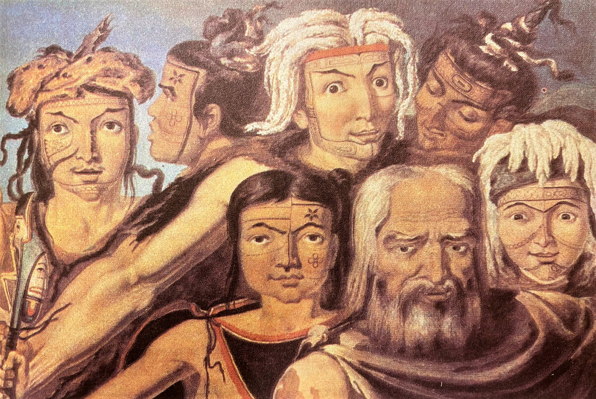 Семейство колюжей с о. Ситка. М. Тихавнов. Акв. 1818 г.