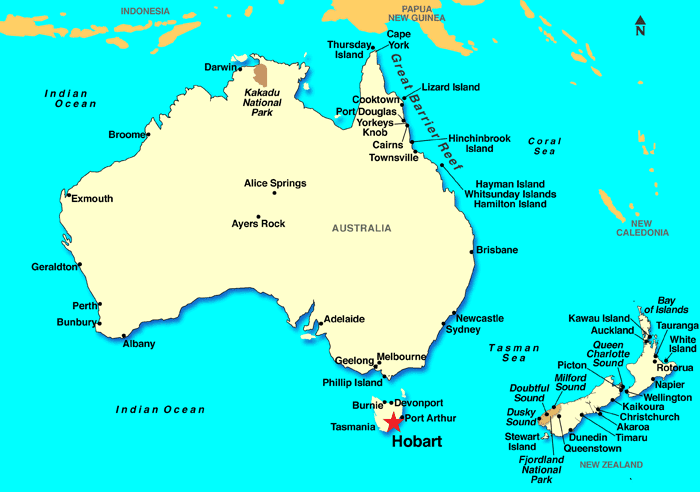 Если что, то на карте выше показано звёздочкой, где находится Hobart.  