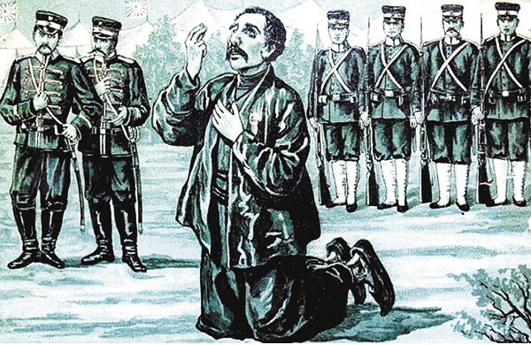 Василий Рябов молится перед расстрелом. Художник А. Вавилин