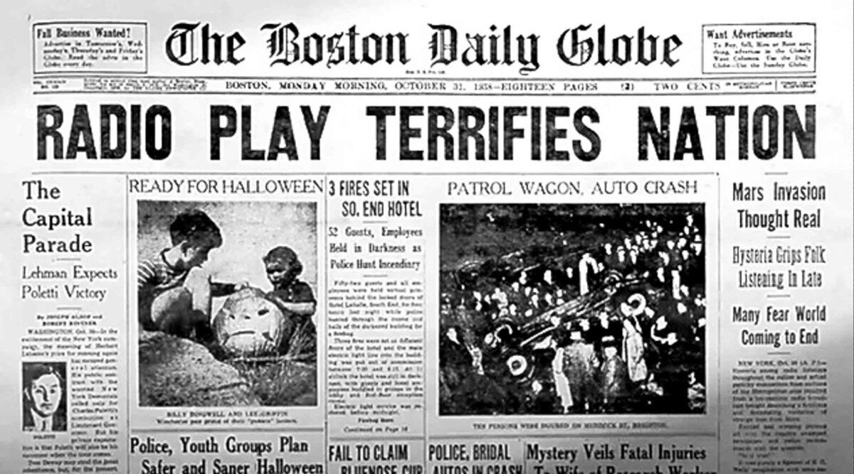Так выглядела первая полоса The Boston Daily Globe 31 октября 1938 года.