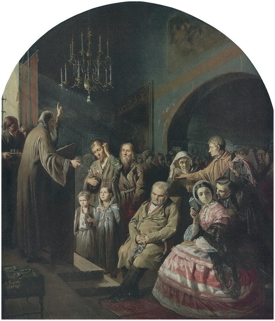 Василий Перов. «Проповедь в селе» 1862 г. 