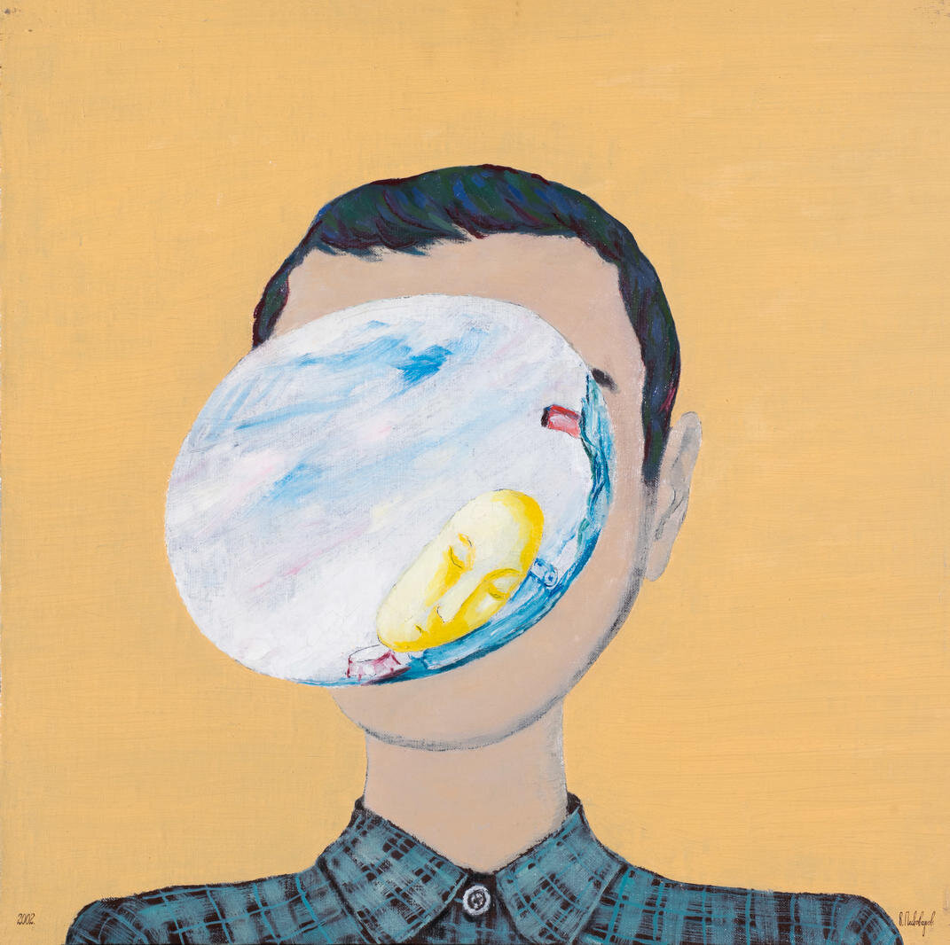 Виктор Пивоваров «Жёлтая голова», 2002, холст, масло, 61 x 61 см, из коллекции Виктора Бондаренко