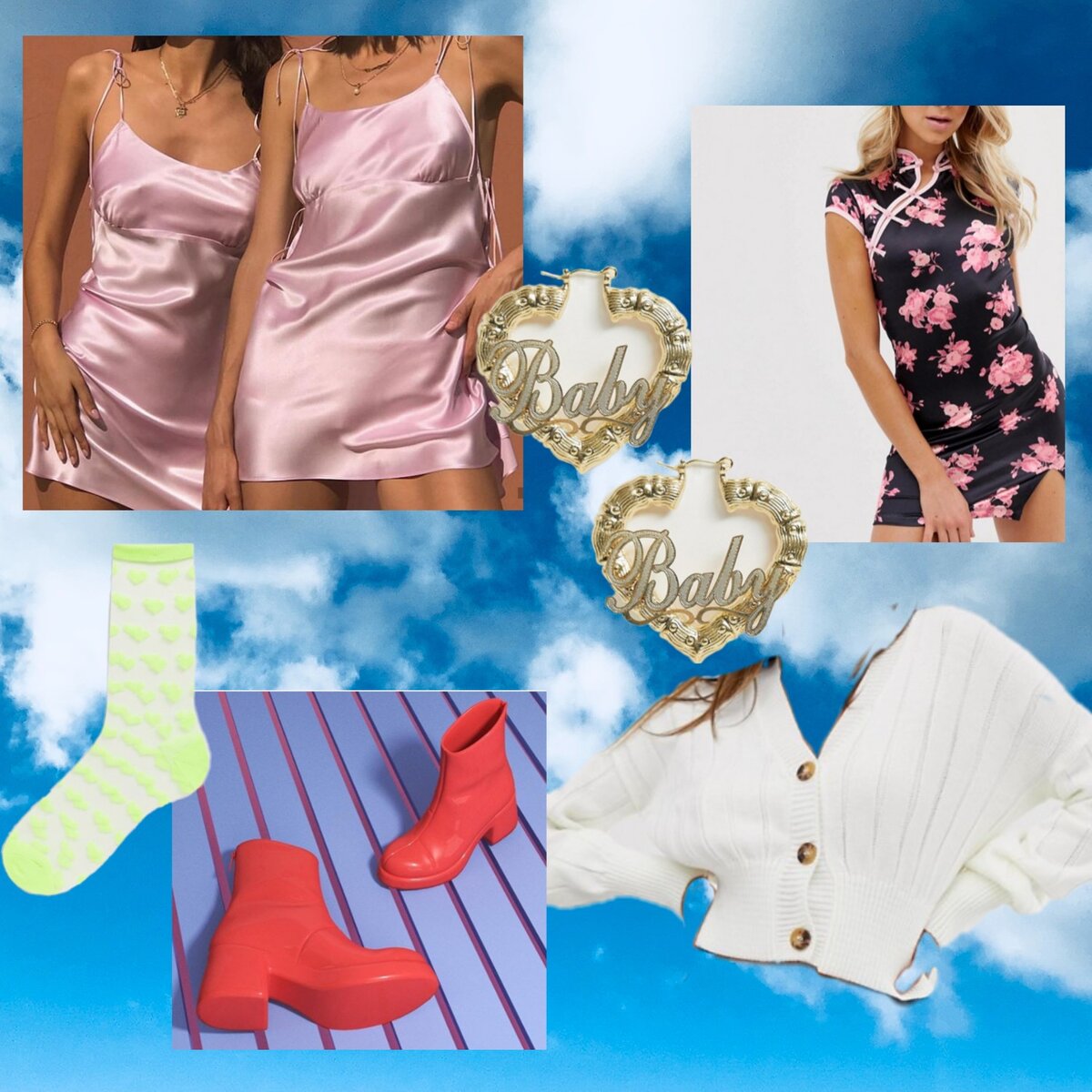 Серги, носки, платье (чёрное), кардиган - ASOS.  Ботинки - SINTEZIA. Платье (розовое) - хер знает, на Пинтерест нашел