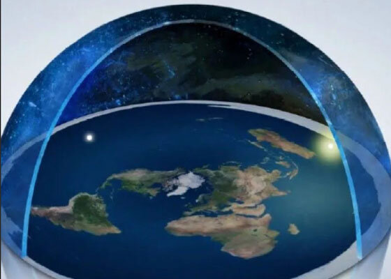 Модель плоской Земли.   Северный полюс в центре, маленькое Солнце летает по кругу то над Африкой, то над Америкой...