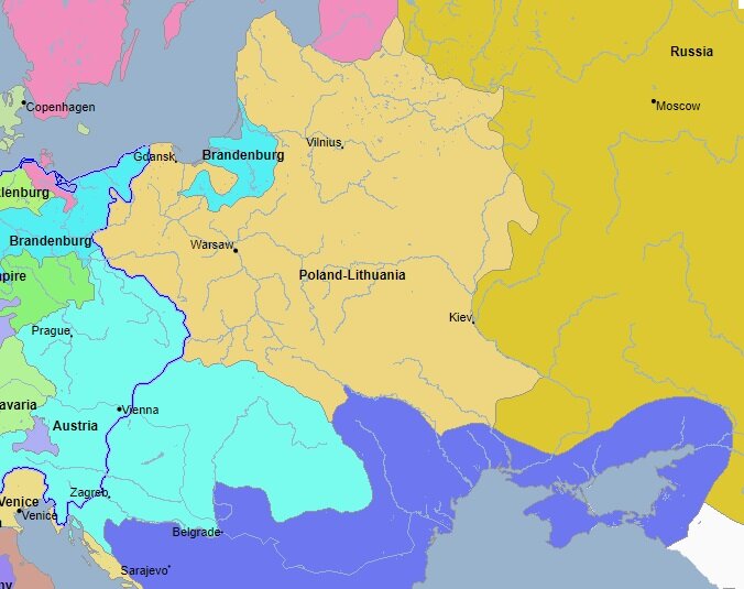 Восточная Европа. Польша еще является огромной страной, но закат уже близок.