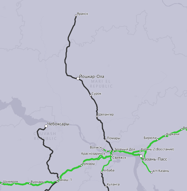 Линия Зелёный Дол - Яранск // https://supermap.zatramvaj.su/