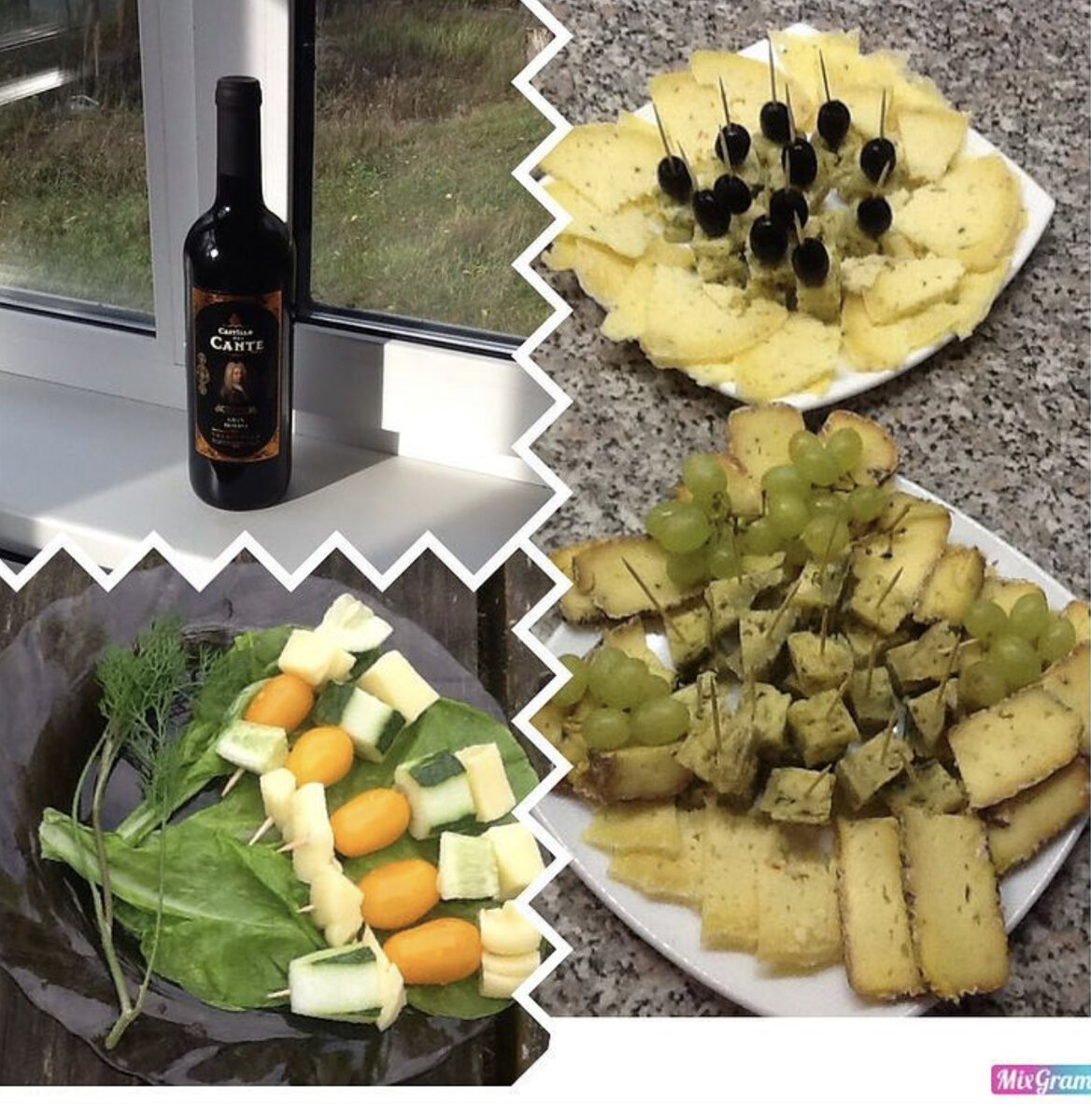 Канапе: сыр, огурцы, Черри, виноград