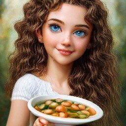 Иллюстрация итальянской девушки с тарелкой супа. 