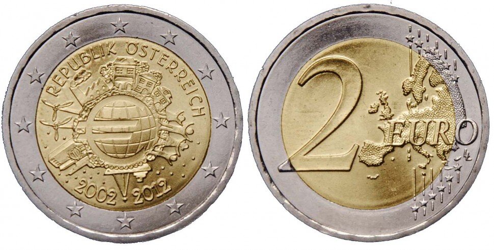 17 eur. 2 Евро юбилейные. 2 Евро Австрия. 2 Евро Франция 2012. 2 Евро 2012 10 лет наличному обращению евро.