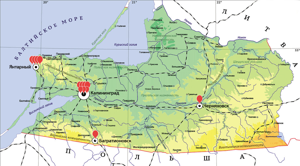 Светлогорск на карте калининградская область
