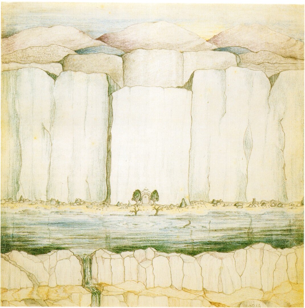 Врата Мориа, верхняя часть рисунка, автор - Дж.Р.Р. Толкин.