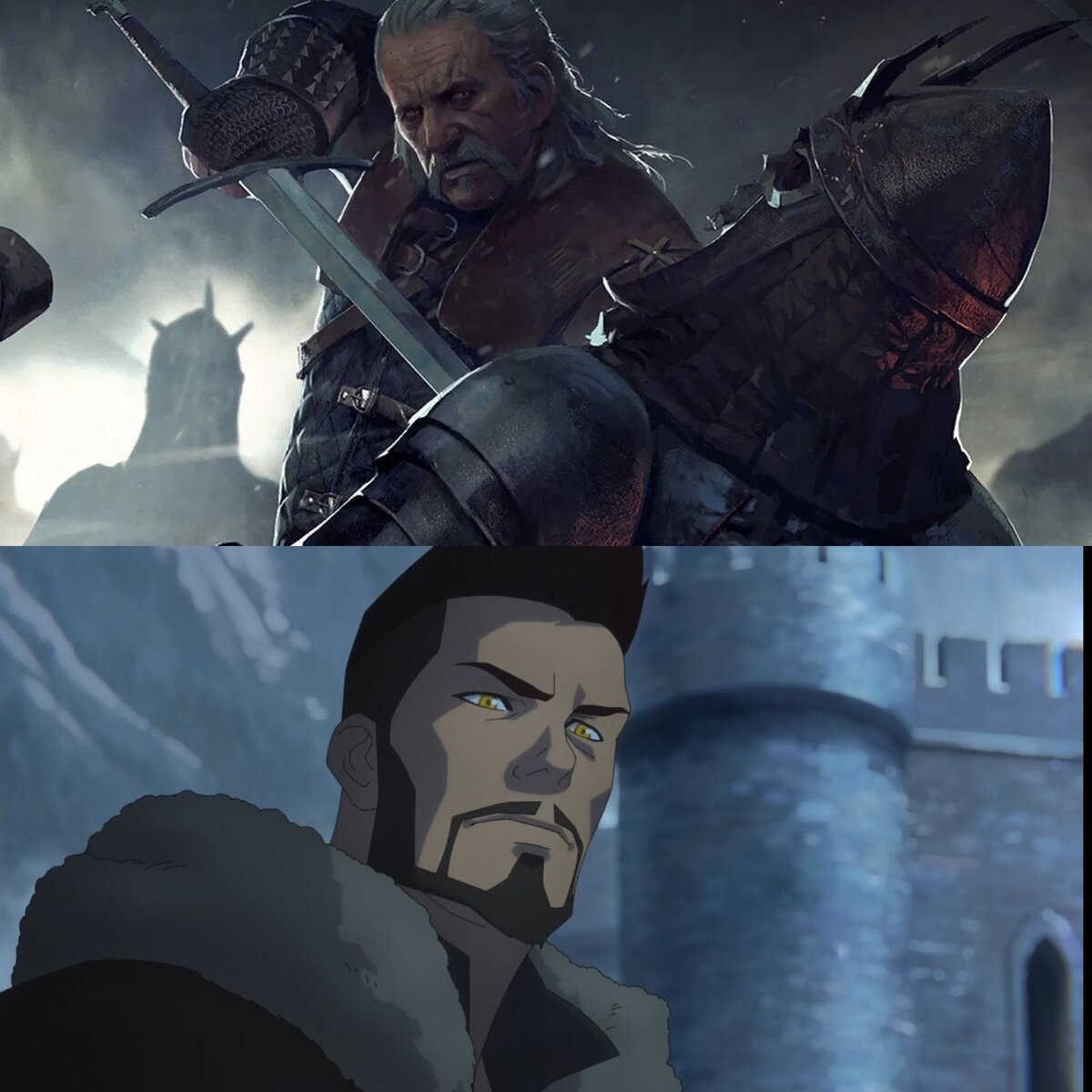 Коллаж подготовлен из кадров мультфильма "Ведьмак: Кошмар волка" и фан-арта игры "Ведьмак 3: Дикая охота".
