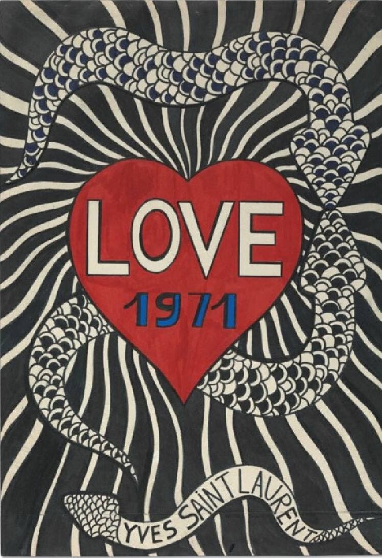 Ив Сен-Лоран, Любовь, 1971 год. Фломастер и бумага (34,5 x 24 см).