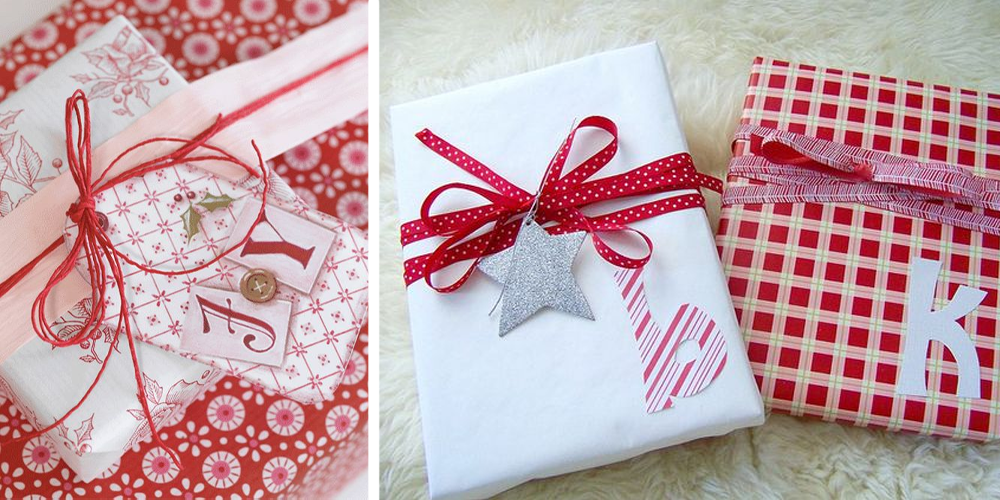 Красно-белая упаковка подарка на Новый год