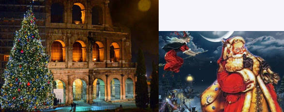 Рим. Баббо Натале и фея Бефана.                                                                                                                  Фото из свободного источника. Яндекс картинки. Фотоколлаж автора.