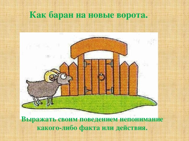 Есть слово вороты. Как баран на новые ворота. Смотреть как баран на новые ворота. Как барин на новые варота. Как баран на новые ворота фразеологизм.