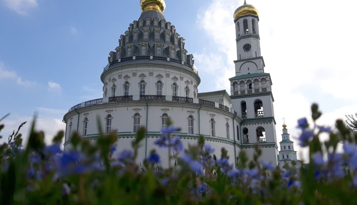 Главный храм монастыря через призму летнего разноцветья