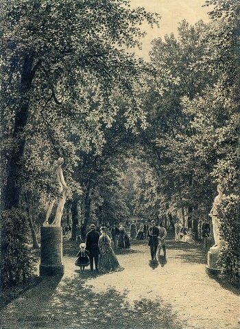 Картина «Аллея летнего сада в Петербурге». Художник И. И. Шишкин, 1869. Фоторепродукция из открытых источников.