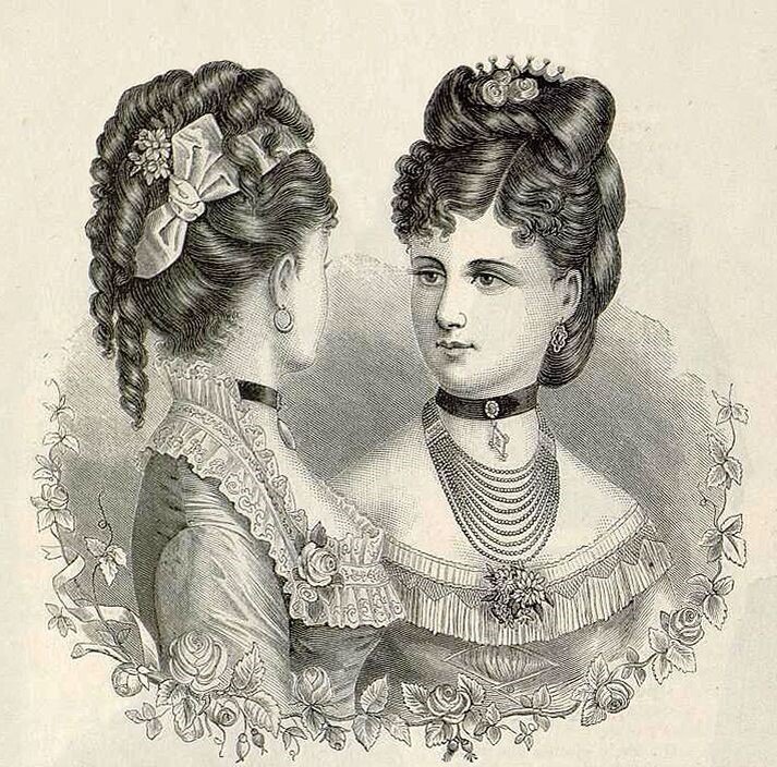 Модные причёски, 1877 год.