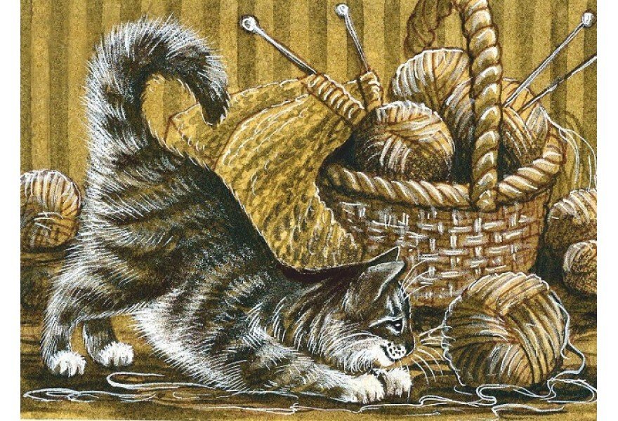 И кошка играет клубком на крылечке