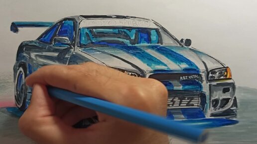 Как нарисовать Nissan Skyline R34 из Форсажа