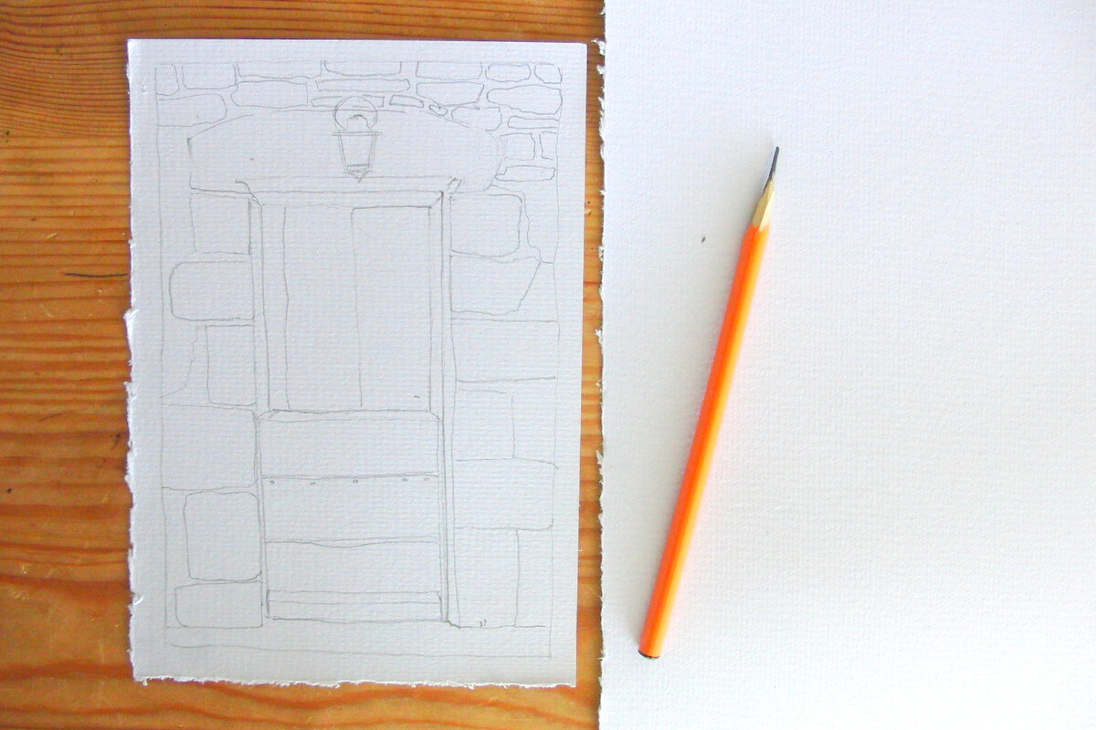 Нарисовала стену и дверь для акварельного рисунка