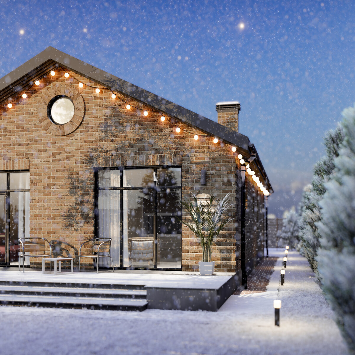 Дворовой фасад дома терраса и выход из кухни гостинной