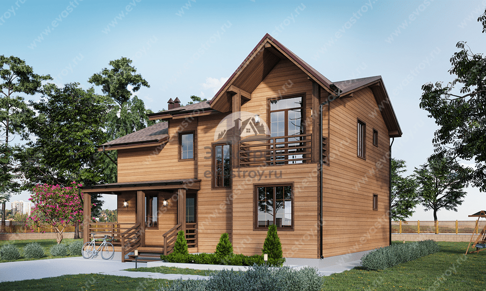 Проект двухэтажного дома 131 м2 с мансардой, балконом и верандой - 20-131