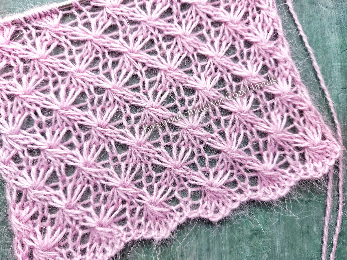 Воздушный узор спицами их пуха норки (кид мохера, мохера и другой тонкой пряжи)