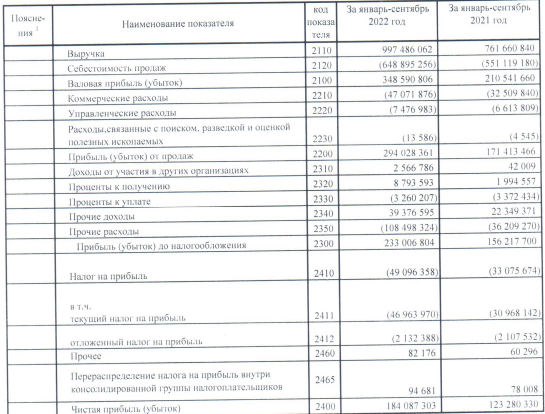 Бухгалтерская отчетность Татнефти за 9 месяцев 2022 года