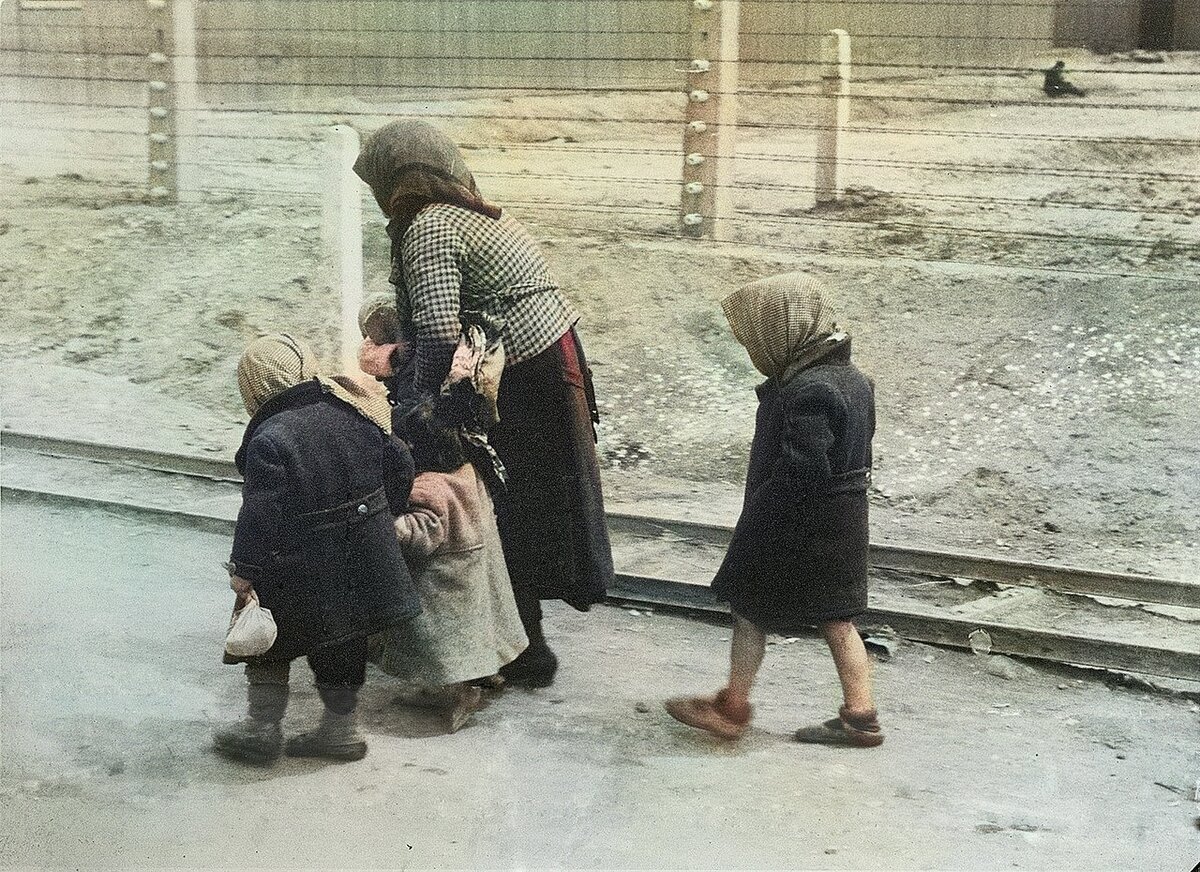 Дети и мама прибыли в Освенцим. 1944 год. 