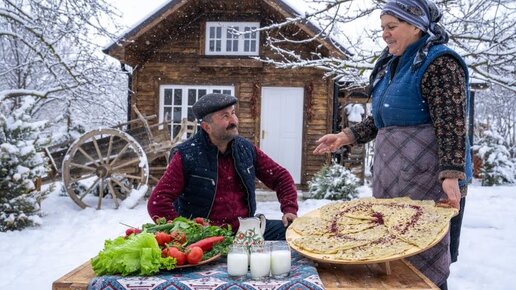 Азербайджанская деревня (Kənd Həyatı) | Готовим Кутабы с Мясом и Гранатами
