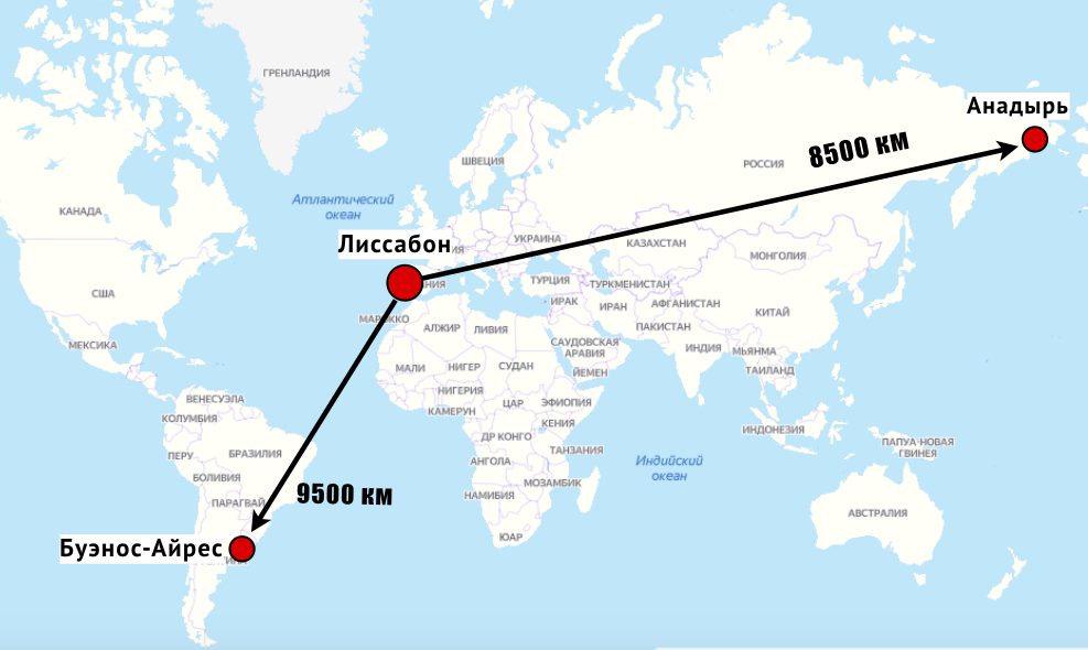 Сколько лететь до владивостока из москвы. Расстояние от Португалии до Америки.