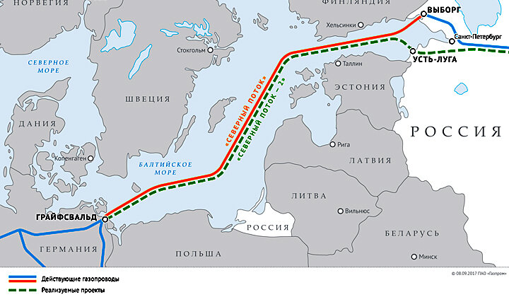 СХЕМА ГАЗОПРОВОДОВ "СЕВЕРНЫЙ ПОТОК" И "СЕВЕРНЫЙ ПОТОК – 2". ФОТО: GAZPROM.RU 