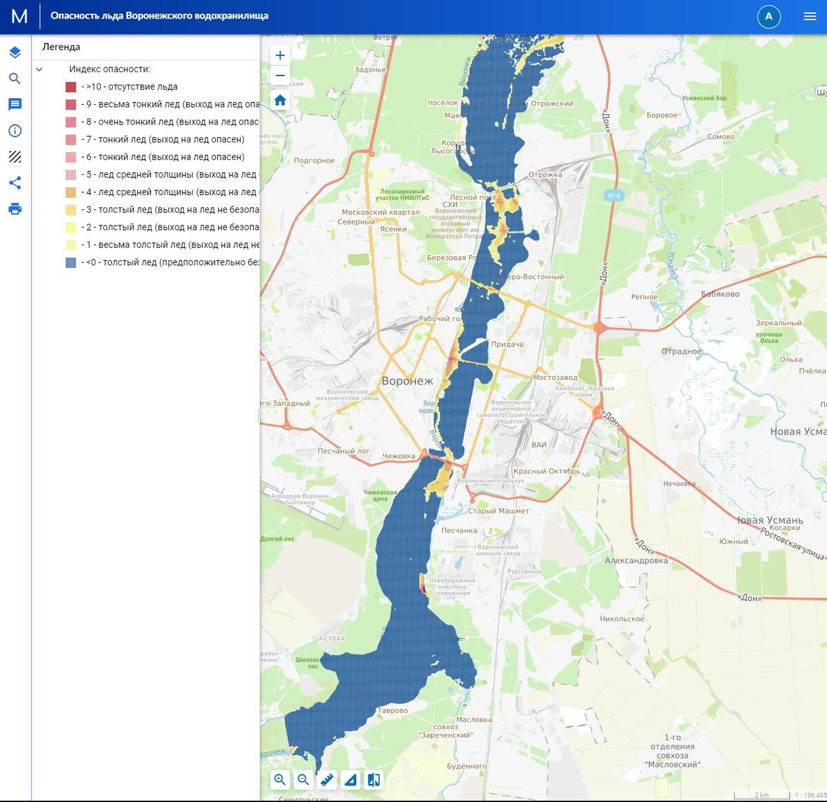 Карта опасности льда на Воронежском водохранилище. | Yu genium | Дзен
